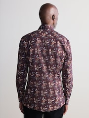 Fig Purple Floral Slim Fit Signature Single Cuff 100% Cotton Formal Shirt - Image 2 of 8