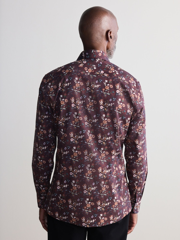 Fig Purple Floral Slim Fit Signature Single Cuff 100% Cotton Formal Shirt - Image 2 of 8