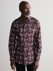 Fig Purple Floral Slim Fit Signature Single Cuff 100% Cotton Formal Shirt - Image 3 of 8