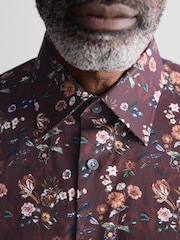 Fig Purple Floral Slim Fit Signature Single Cuff 100% Cotton Formal Shirt - Image 5 of 8