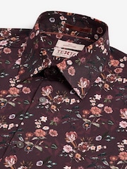 Fig Purple Floral Slim Fit Signature Single Cuff 100% Cotton Formal Shirt - Image 7 of 8