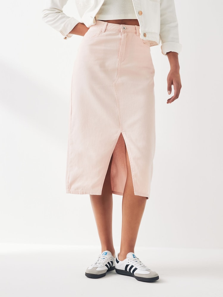ONLY Pink Denim Midi Skirt With Front Split - Image 1 of 5