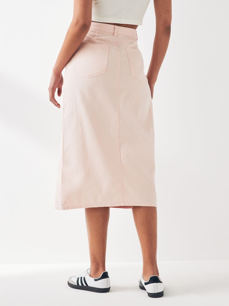 ONLY Pink Denim Midi Skirt With Front Split - Image 2 of 5