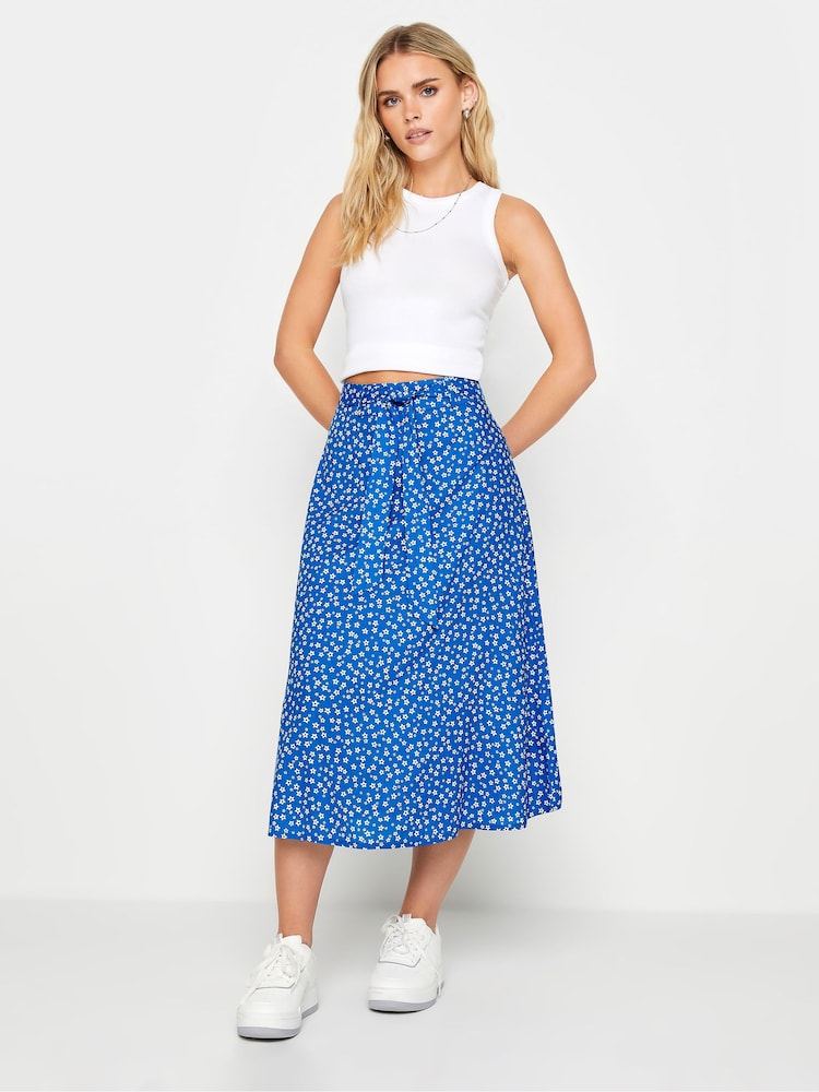 PixieGirl Petite Blue Blue Ditsy Floral Print Midi Skirt - Image 1 of 5
