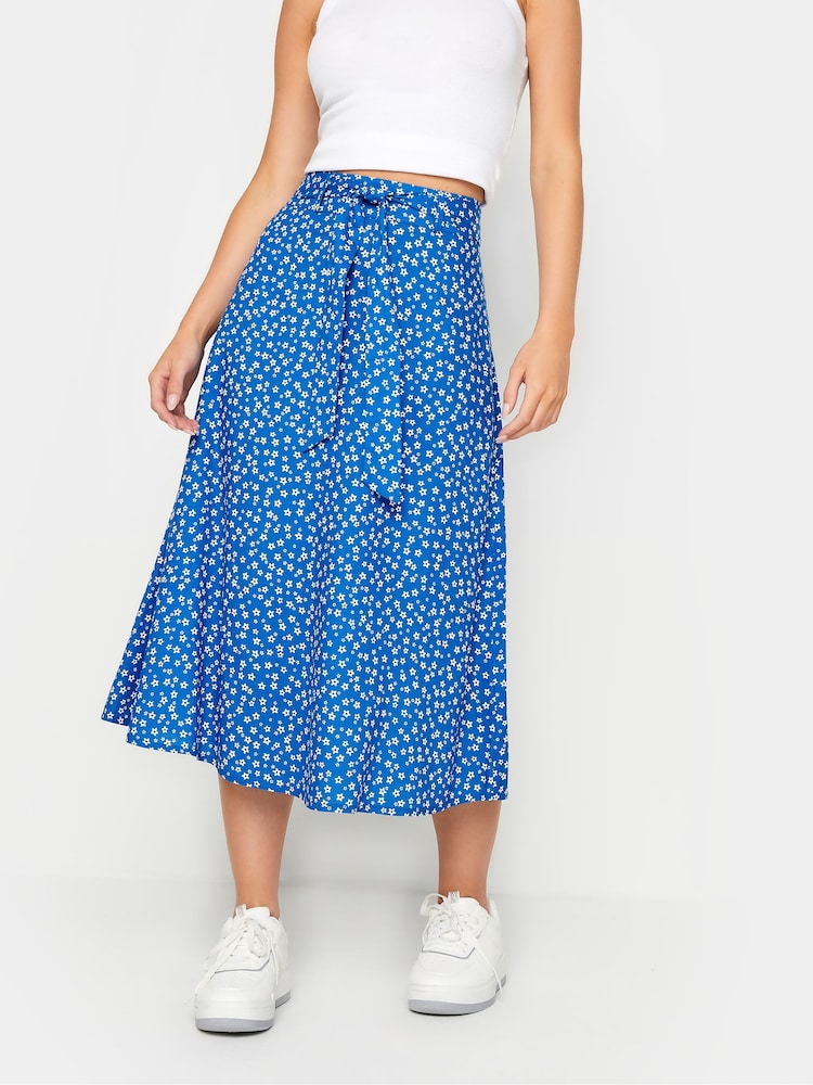 PixieGirl Petite Blue Blue Ditsy Floral Print Midi Skirt - Image 2 of 5