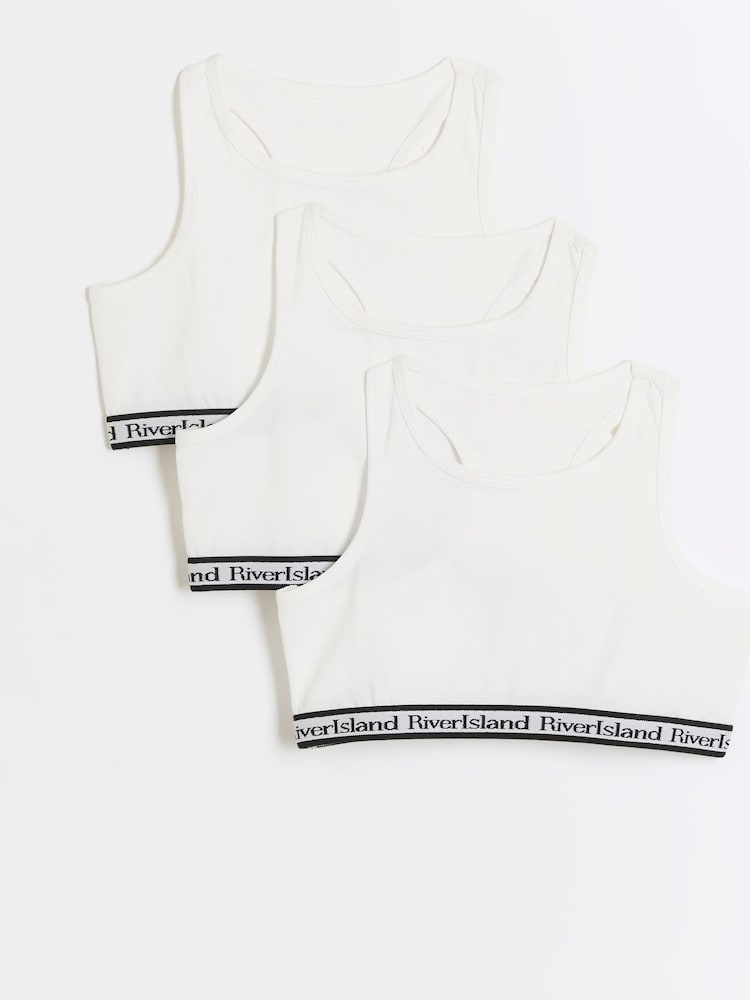 River Island White Girls 100% Cotton Bras Pack of 3 - Image 1 of 3