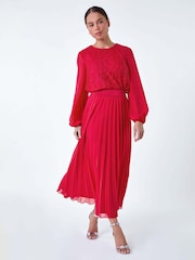 Roman Pink Pleated Premium Maxi Skirt - Image 1 of 5