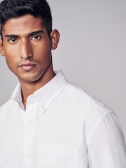 White Brushed 100% Cotton Oxford Long Sleeve Shirt - Image 4 of 8