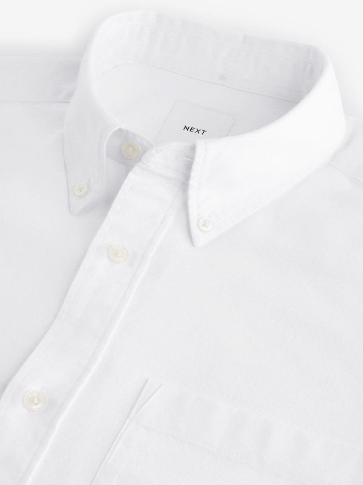 White Brushed 100% Cotton Oxford Long Sleeve Shirt - Image 8 of 8
