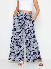 Yours Curve Blue Jersey Wide Leg Trousers - Image 1 of 5