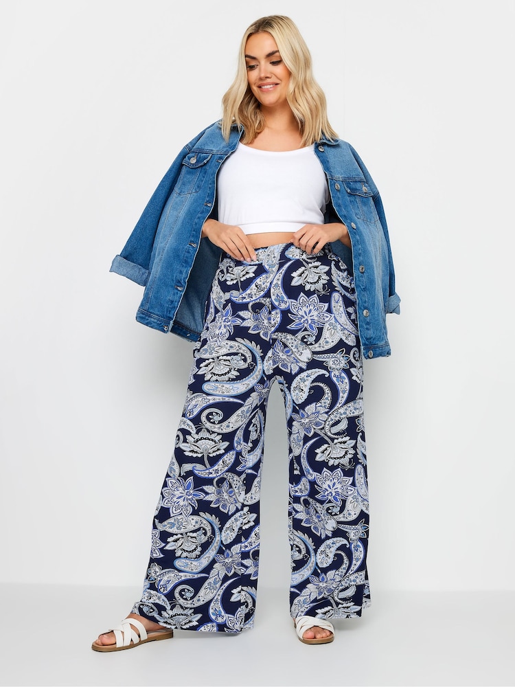 Yours Curve Blue Jersey Wide Leg Trousers - Image 2 of 5