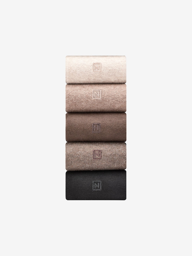 Neutral Soft Marl 5 Pack Embroidered Lasting Fresh Socks - Image 1 of 7