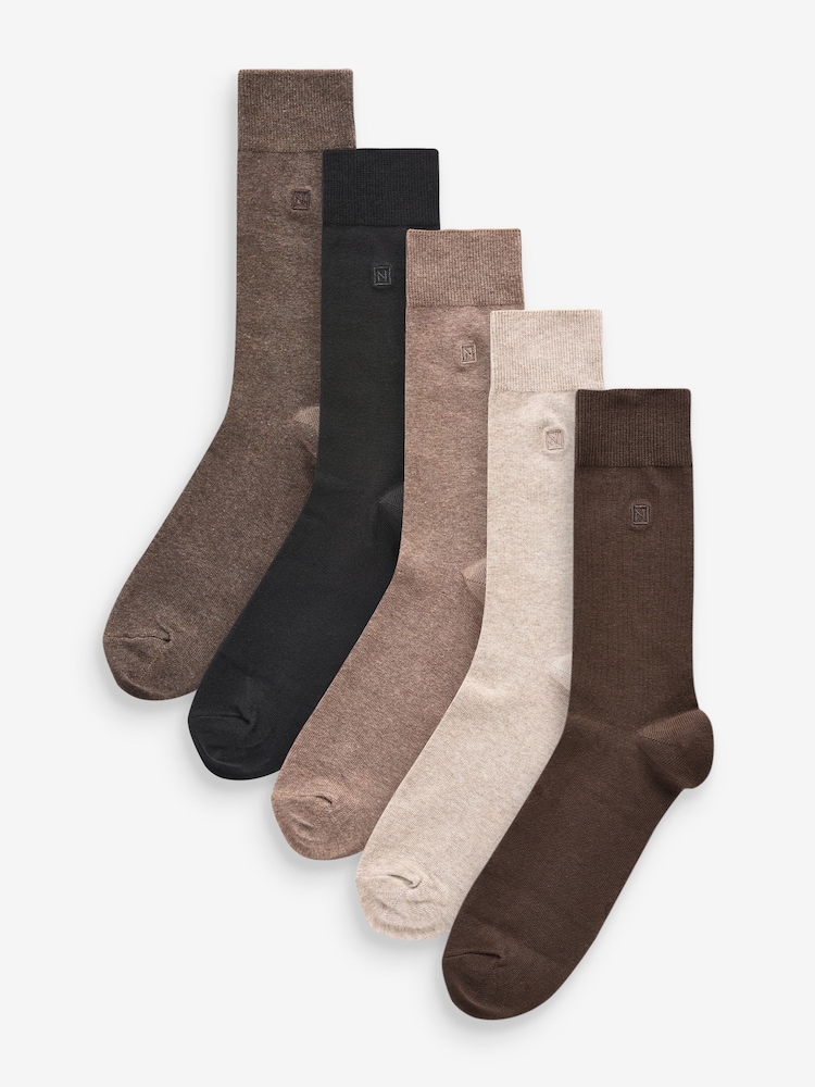 Neutral Soft Marl 5 Pack Embroidered Lasting Fresh Socks - Image 2 of 7