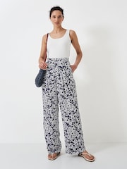 Crew Clothing Blue Dion Floral Print Wide Leg 100% Cotton Trousers - Image 1 of 4
