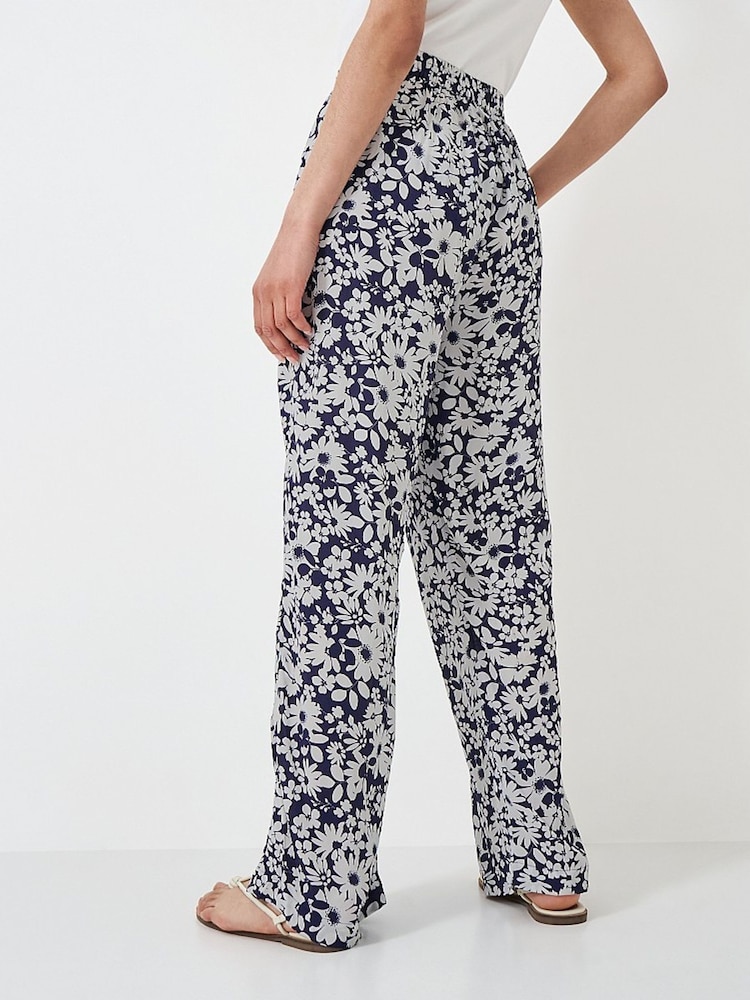 Crew Clothing Blue Dion Floral Print Wide Leg 100% Cotton Trousers - Image 2 of 4