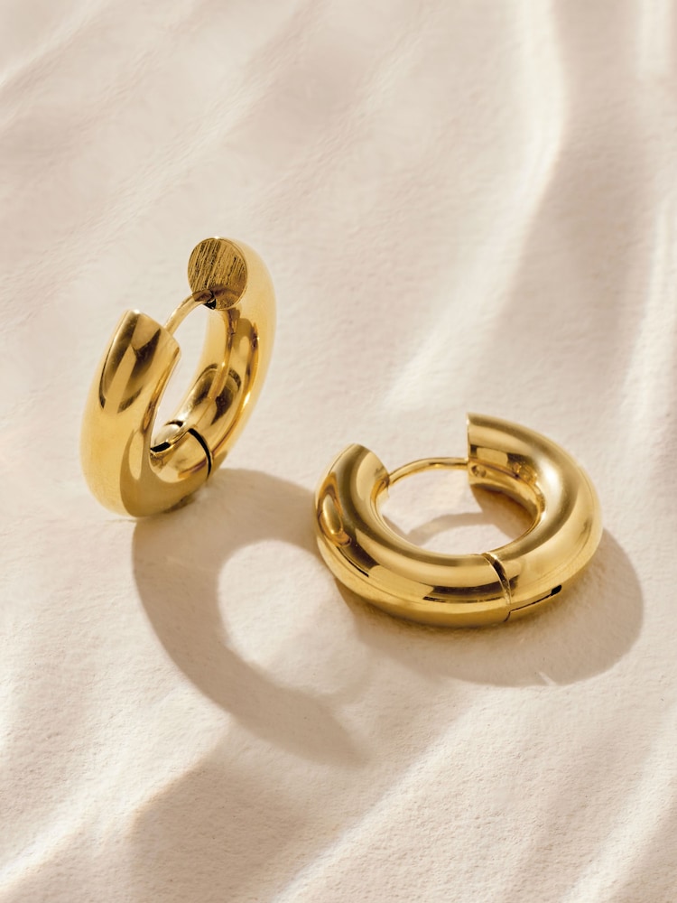 Gold Tone Stainless Steel Chubby Hoop Earrings - Image 5 of 7