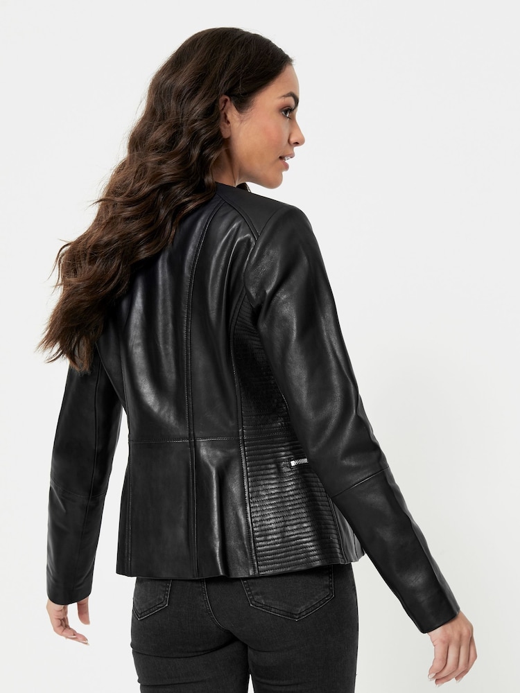 Urban Code Black Petite Collarless Leather Jacket - Image 2 of 5