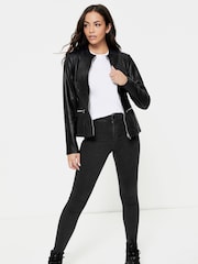 Urban Code Black Petite Collarless Leather Jacket - Image 4 of 5