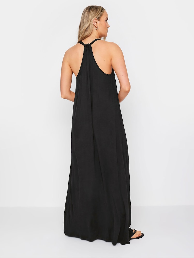 fitted lace wedding dress Women's Dresses - Black Halter Maxi Dress + Strappy Back