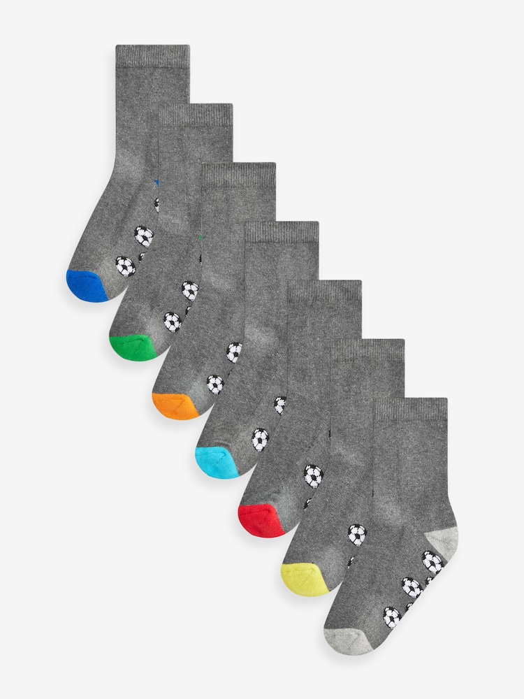 Grey Football Cotton Rich Cushioned Socks 7 Pack - Image 1 of 8