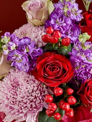 Pink/Lilac Rose and Stocks Fresh Flower Bouquet in Hatbox - Image 2 of 5