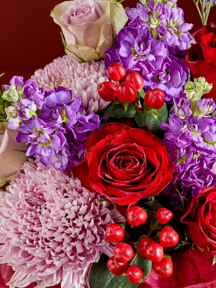 Pink/Lilac Rose and Stocks Fresh Flower Bouquet in Hatbox - Image 2 of 5