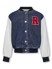 ONLY KIDS Blue Denim Varsity Bomber 100% Cotton Jacket - Image 2 of 3