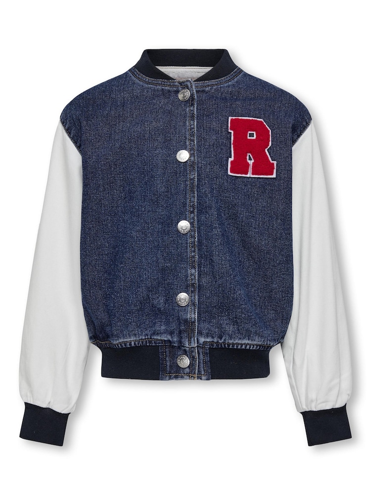 ONLY KIDS Blue Denim Varsity Bomber 100% Cotton Jacket - Image 2 of 3