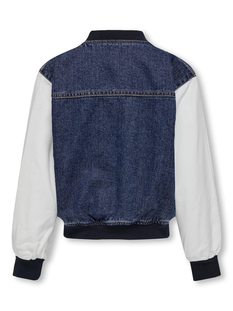 ONLY KIDS Blue Denim Varsity Bomber 100% Cotton Jacket - Image 3 of 3