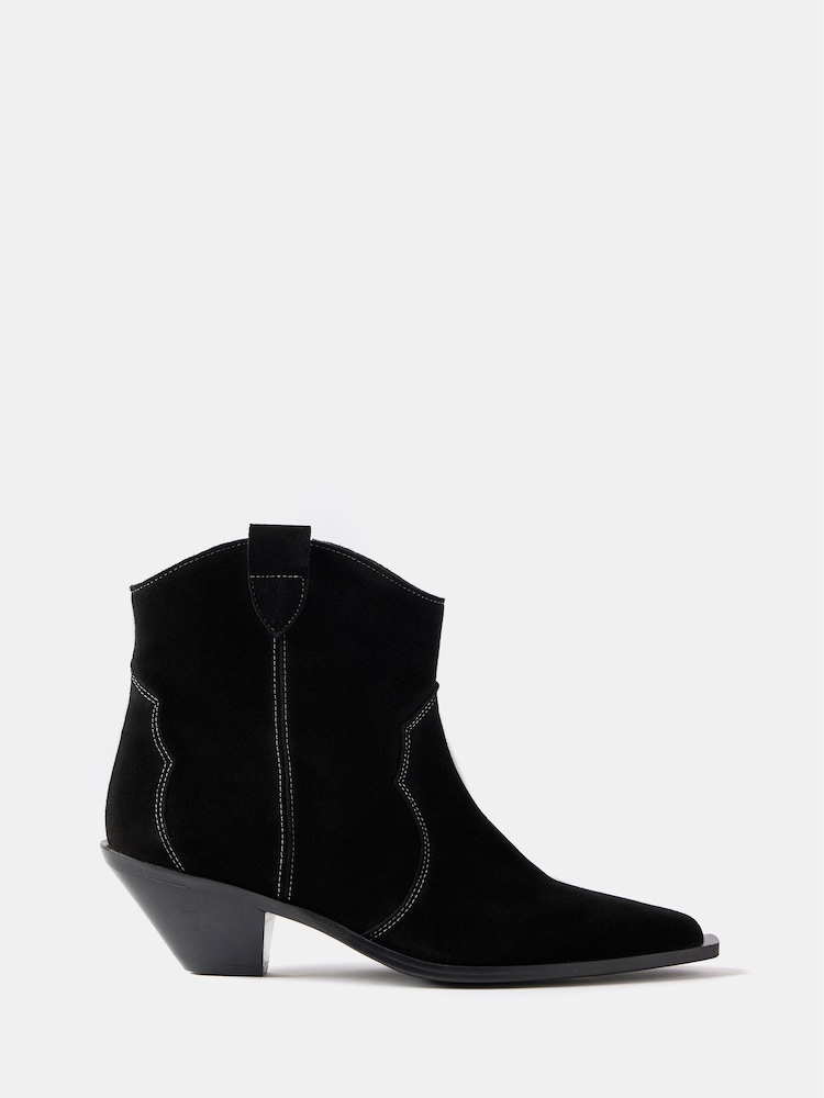 Mint Velvet Black Suede Stitch Ankle Boots - Image 1 of 5