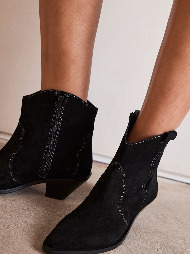 Mint Velvet Black Suede Stitch Ankle Boots - Image 5 of 5