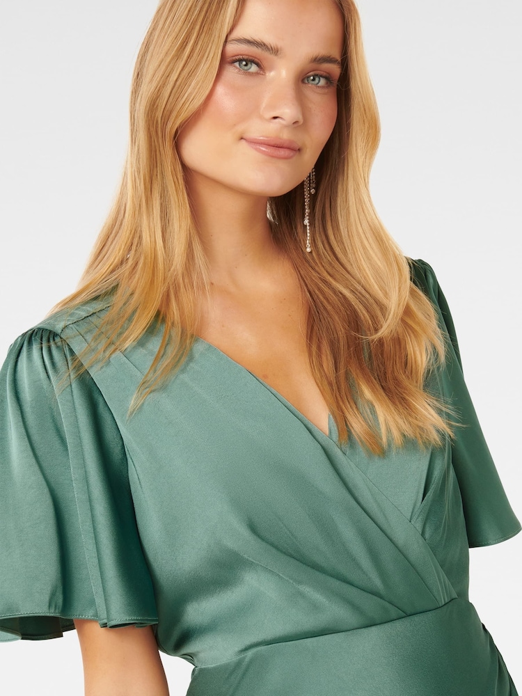 Forever New Green Chelsea Flutter Sleeve Satin Maxi Dress - Image 2 of 4