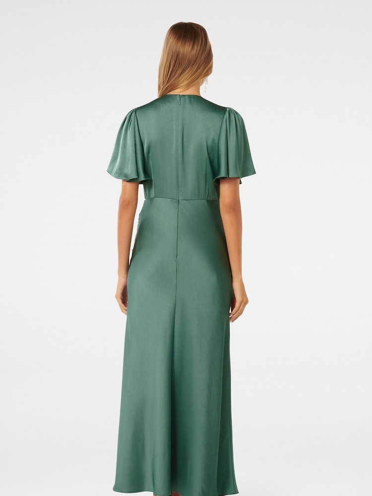 Forever New Green Chelsea Flutter Sleeve Satin Maxi Dress - Image 4 of 4