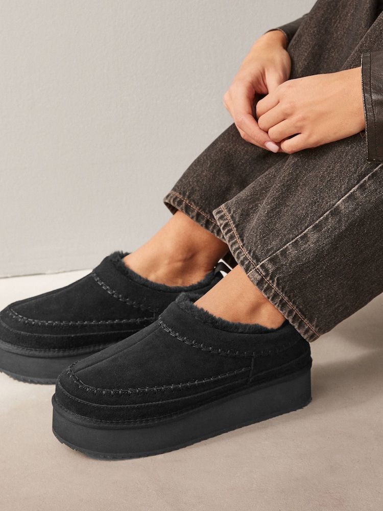 Black Forever Comfort® Leather Cosy Borg Lined Slip-On Shoes - Image 3 of 8