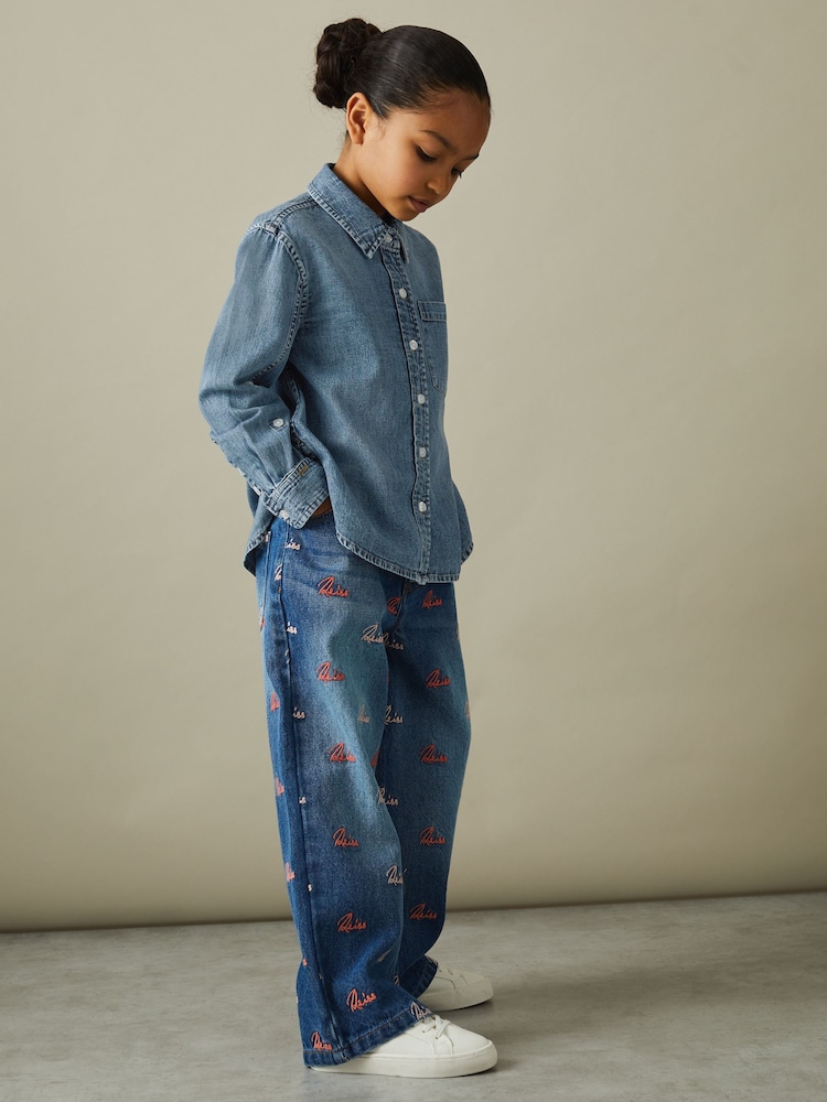 Reiss Blue Rosie 4-9 yrs Denim Button-Through Shirt - Image 1 of 4