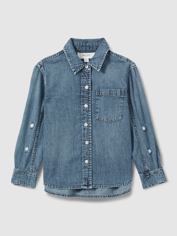 Reiss Blue Rosie 4-9 yrs Denim Button-Through Shirt - Image 2 of 4