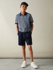Reiss Navy/Airforce Blue Sanderson 9-13 yrs Diamond Stitch Half-Zip Polo Shirt - Image 3 of 4