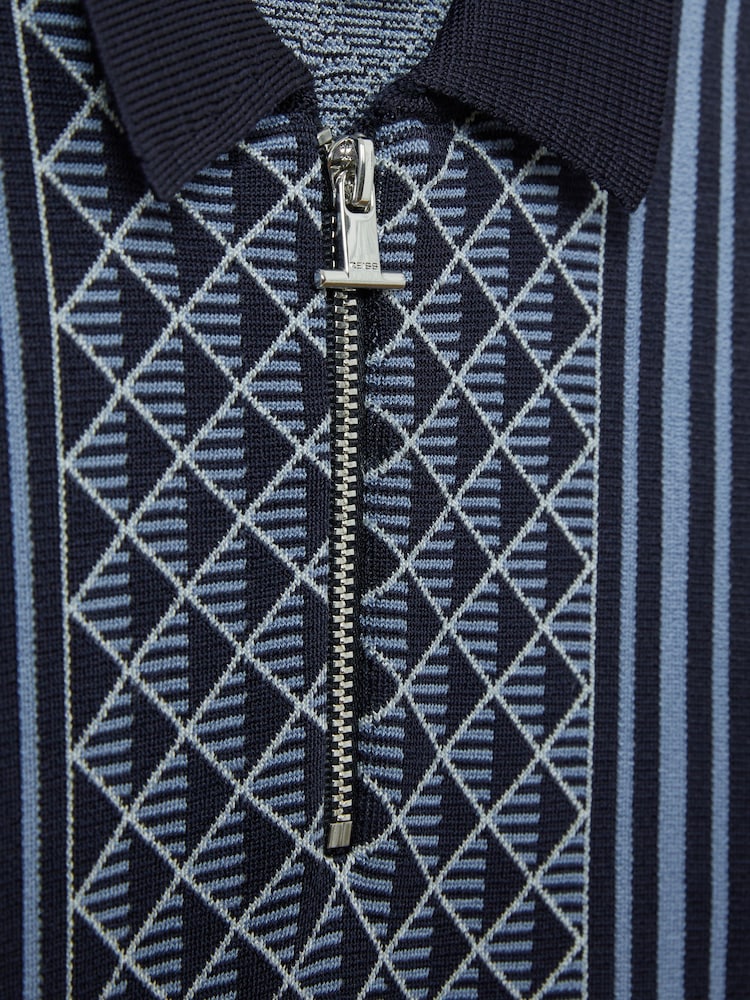 Reiss Navy/Airforce Blue Sanderson 9-13 yrs Diamond Stitch Half-Zip Polo Shirt - Image 4 of 4