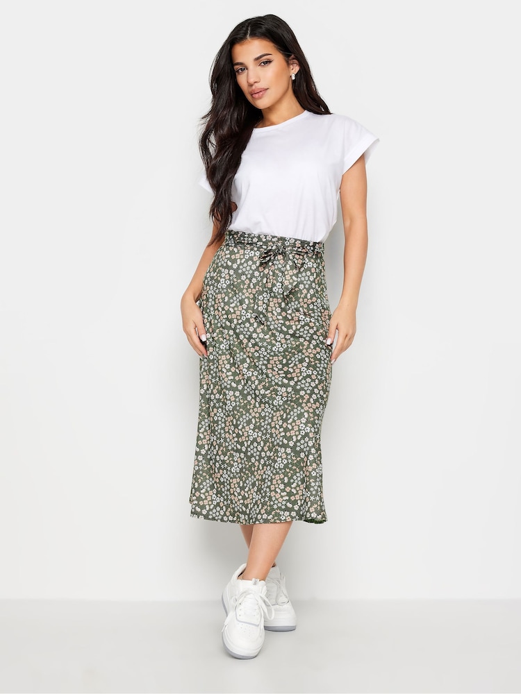 PixieGirl Petite Green Blue Ditsy Floral Print Midi Skirt - Image 1 of 5