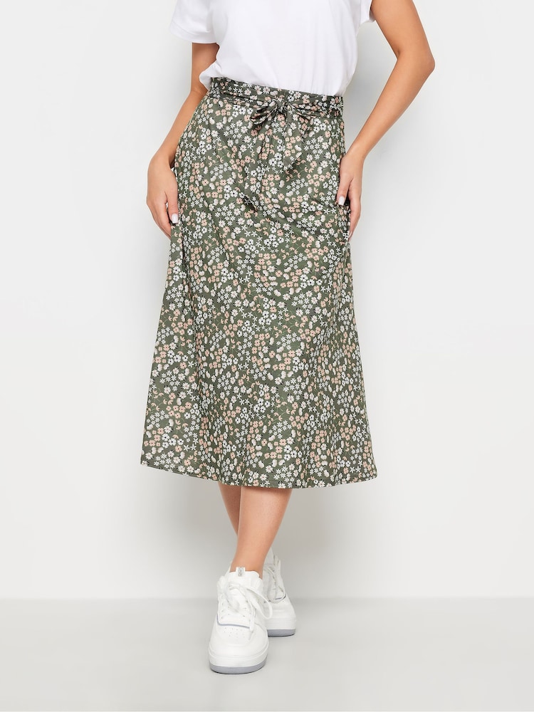 PixieGirl Petite Green Blue Ditsy Floral Print Midi Skirt - Image 2 of 5