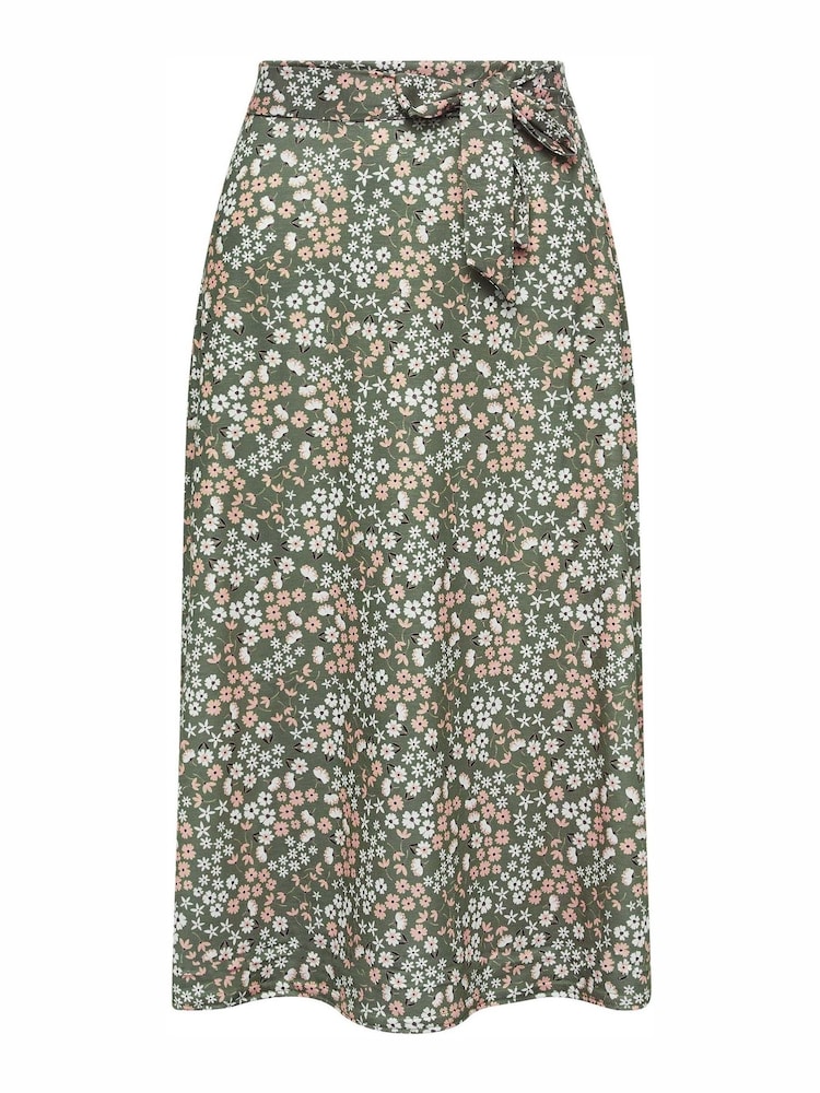PixieGirl Petite Green Blue Ditsy Floral Print Midi Skirt - Image 5 of 5