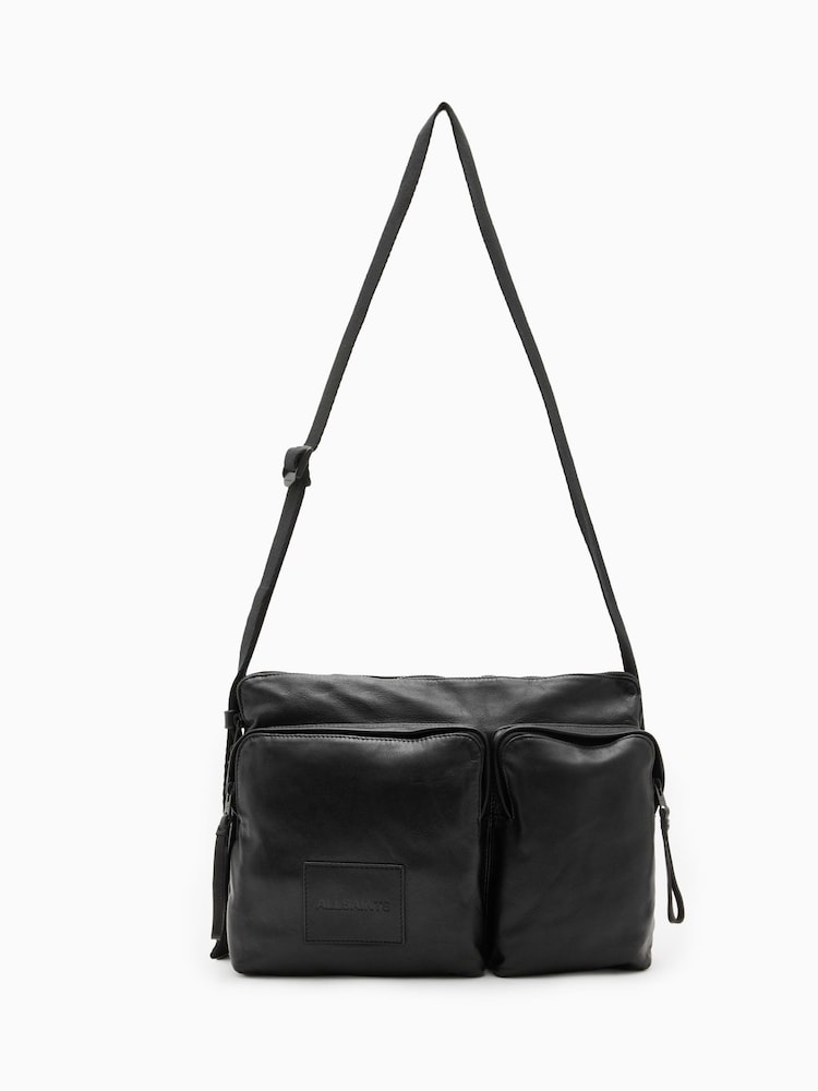 AllSaints Black Steppe Leather Messenger Bag - Image 1 of 6 AllSaints Black Steppe Leather Messenger Bag - Image 1 of 6
