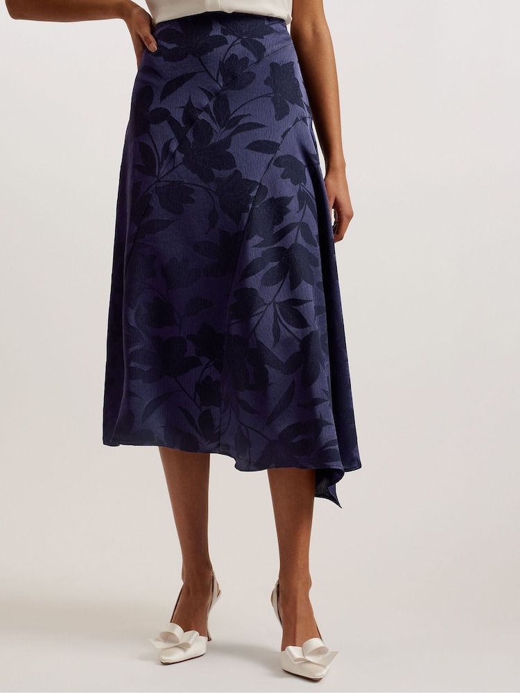 Ted Baker Blue Trebbia Asymmetric Jacquard Midi Skirt - Image 2 of 5