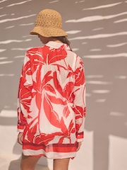Red/White 100% Cotton Beach Shirt Cover-Up - Image 2 of 6