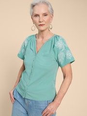 White Stuff Blue Daisy Raglan Shirt - Image 1 of 7