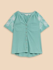 White Stuff Blue Daisy Raglan Shirt - Image 5 of 7