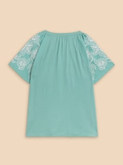 White Stuff Blue Daisy Raglan Shirt - Image 6 of 7