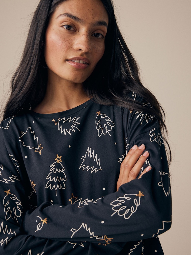 Black/White Matching Family Womens Christmas Tree 100% Cotton Pyjamas - Image 6 of 6