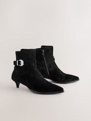 Black Suede Buckle Detail Western Boho Ankle Boots - Image 4 of 8
