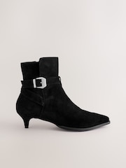 Black Suede Buckle Detail Western Boho Ankle Boots - Image 5 of 8